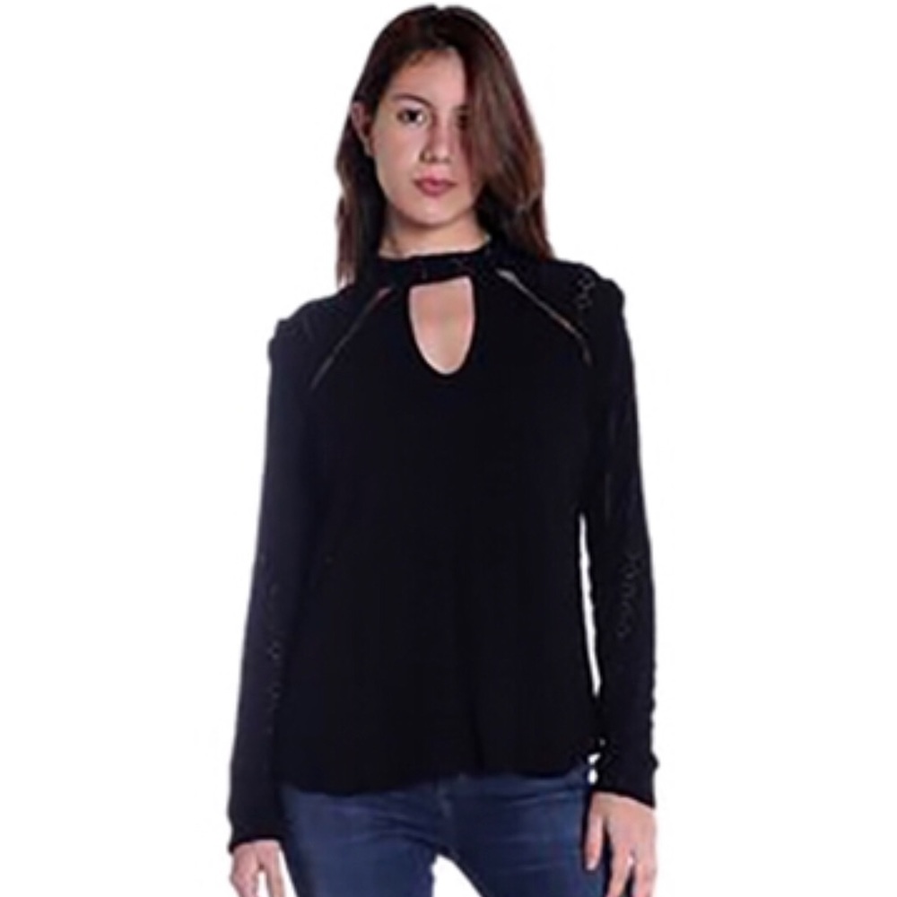 Flowers of Romance Mockneck Eyelet Cutout Top